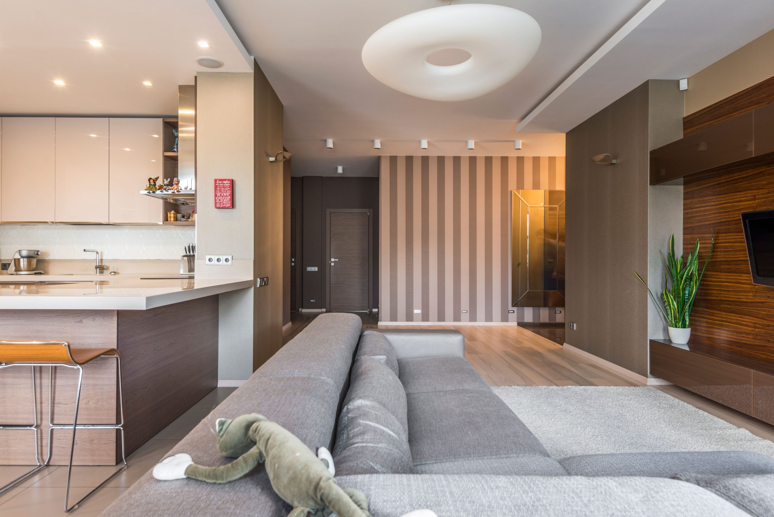 Salon spacieux au design minimaliste et épuré
